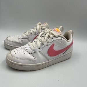 Nike Court Borough Low 2 Youth White Pink Swoosh Sneakers Size 5Y‎ BQ5448 124